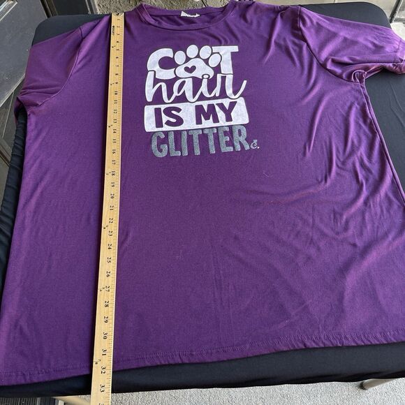 Cat Hair Glitter Shirt Womens Plus Size‎ 3X Purple Novelty Crazy Cat Lady - Picture 7 of 8